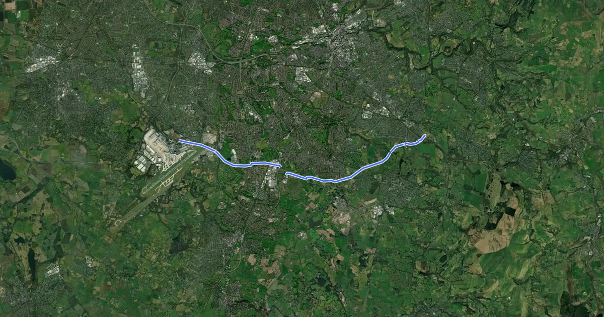 Маршрут A555 Cycleway на спутниковом снимке