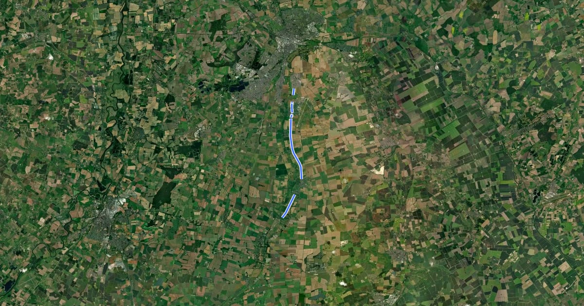 Маршрут A607 Cycle Path на спутниковом снимке