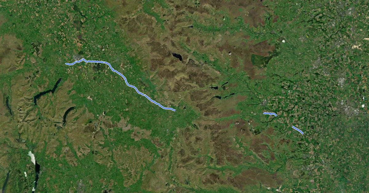 Маршрут A66 Cycle Route на спутниковом снимке