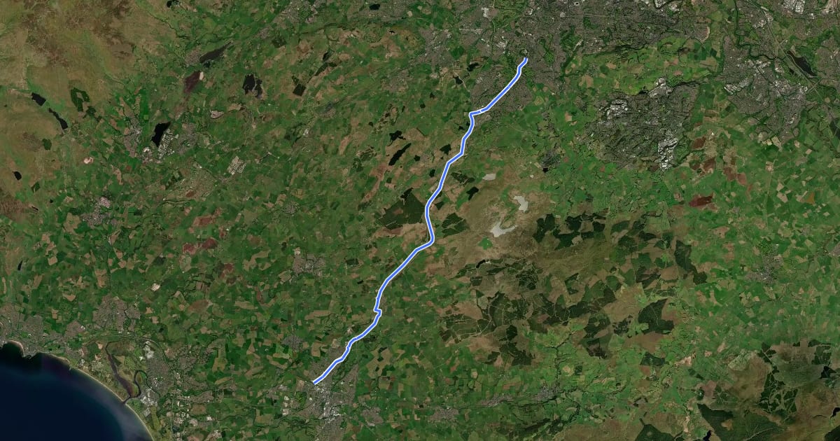 Маршрут A77 Cycle Route на спутниковом снимке
