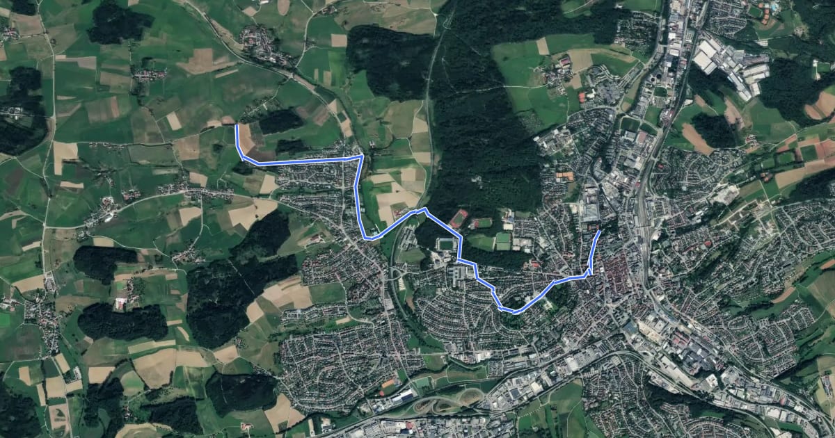 Маршрут Aalen, Stadtgarten - Limesmuseum - Unterrombach - Hahnenberg - Limeswanderweg на спутниковом снимке