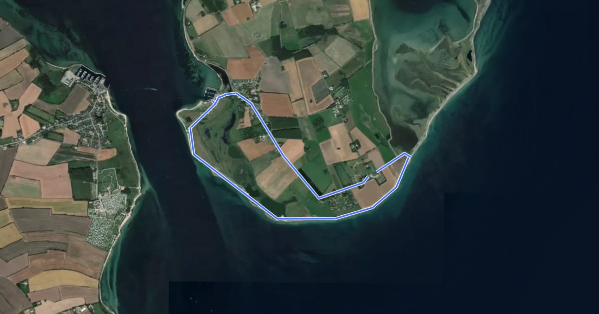 Маршрут Aarø, gul rute на спутниковом снимке