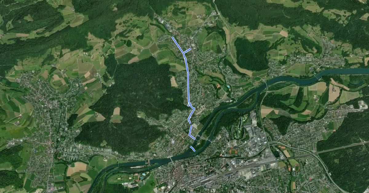 Маршрут Aarau - Küttigen на спутниковом снимке