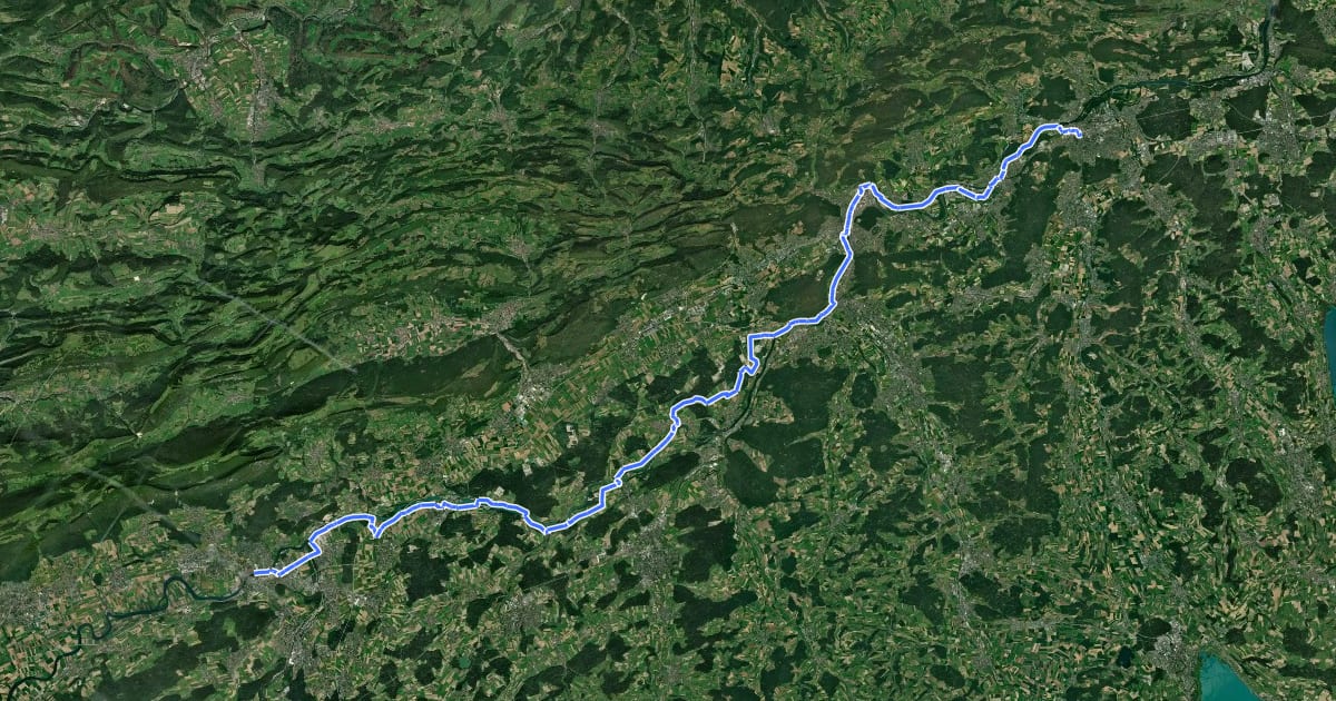 Маршрут Aare-Route на спутниковом снимке