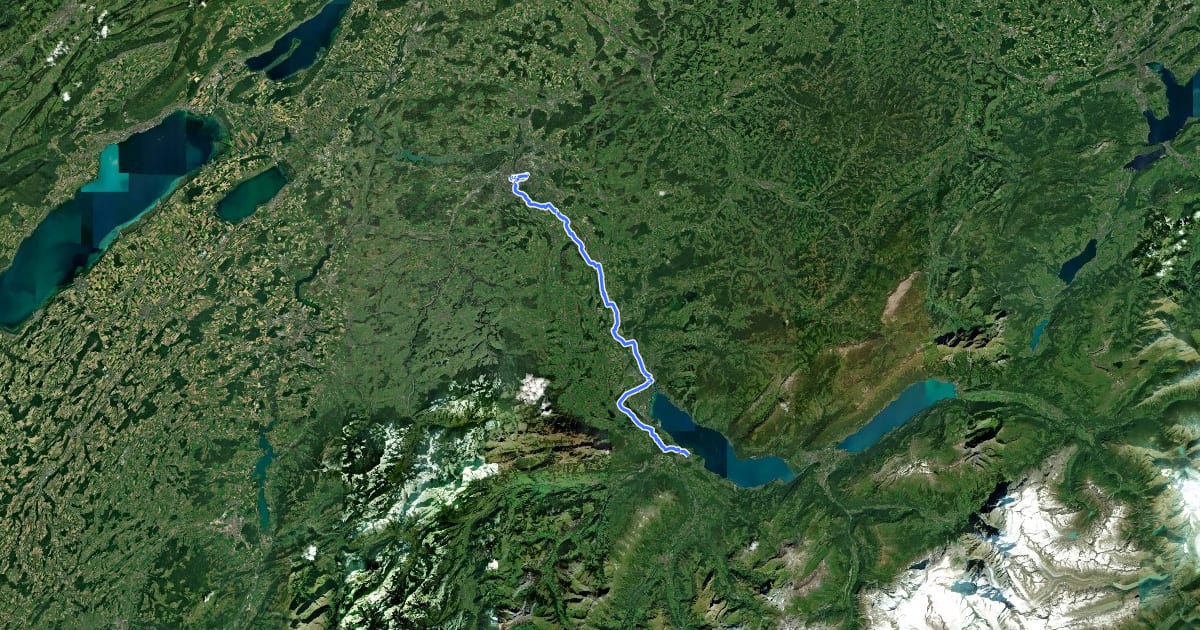 Маршрут Aare-Route на спутниковом снимке