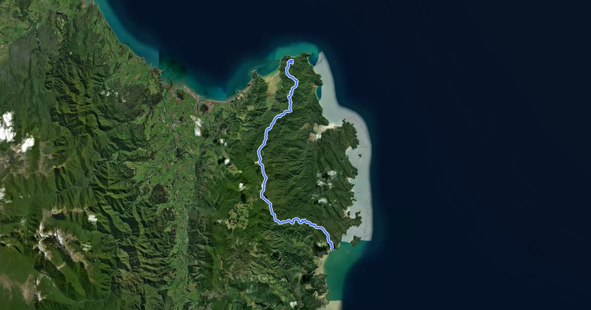 Маршрут Abel Tasman Inland Track на спутниковом снимке