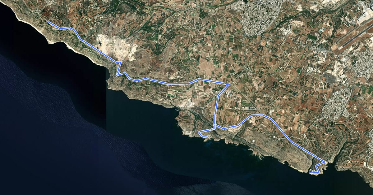 Маршрут Ħad-Dingli - Il-Fawwara - Wied iż-Żurrieq на спутниковом снимке