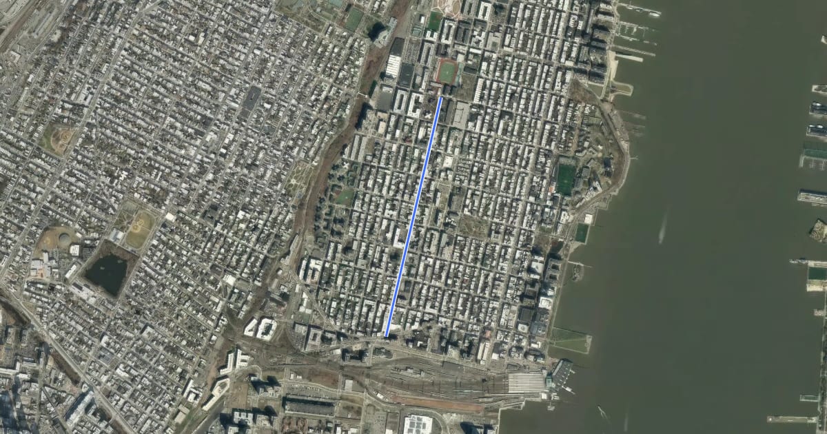 Маршрут Adams Street на спутниковом снимке