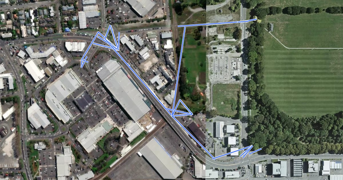 Маршрут Addington Local Cycling Connections на спутниковом снимке