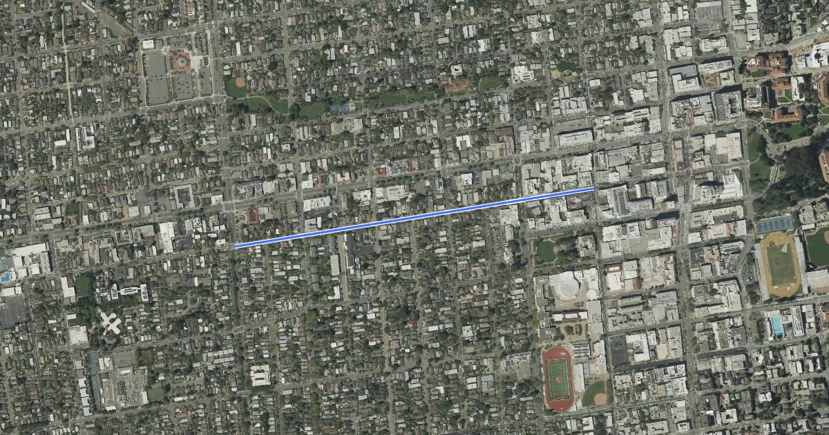 Маршрут Addison Street Bicycle Boulevard на спутниковом снимке