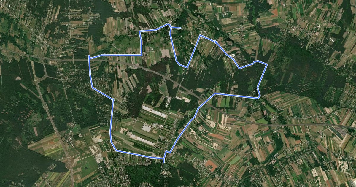 Маршрут Agroturystyczny Szlak Rowerowy Gminy Zgierz на спутниковом снимке