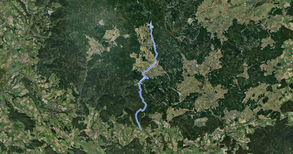 Маршрут Ahornberg-Fichtelberg (Fichtelseesteig) на спутниковом снимке