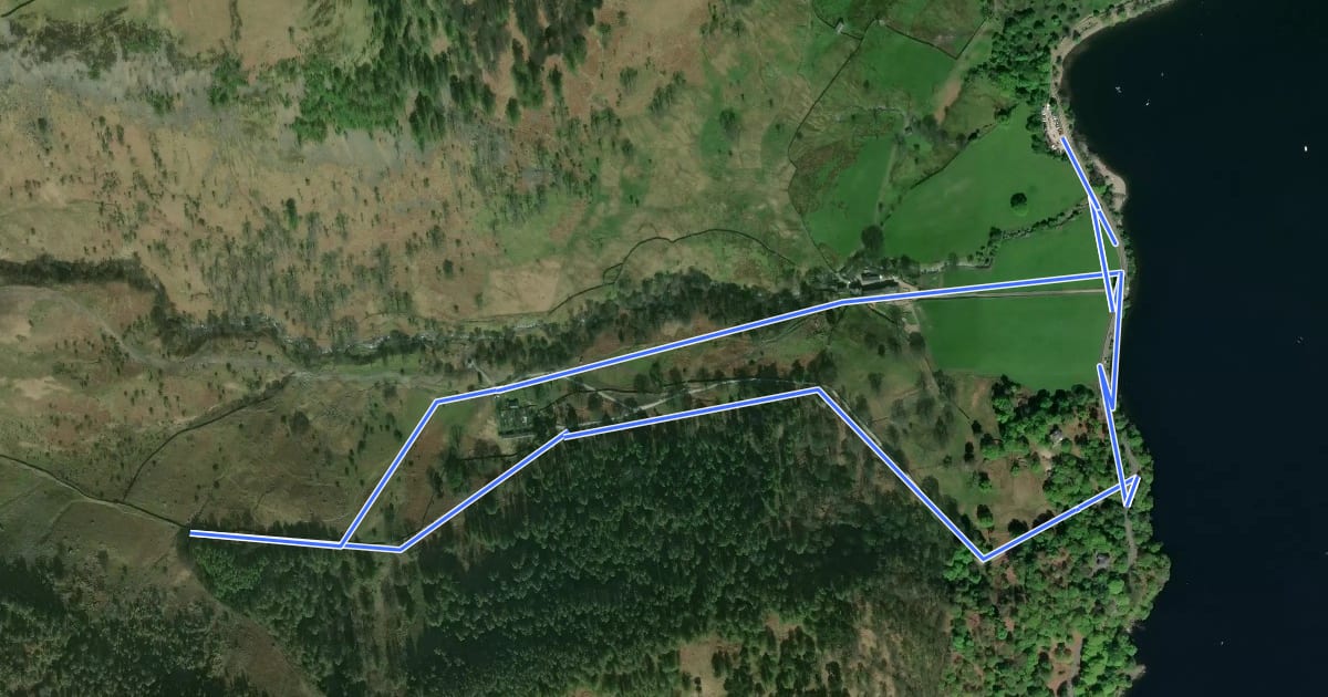 Маршрут Aira Force Glencoyne Farm Trail, Ullswater Valley на спутниковом снимке