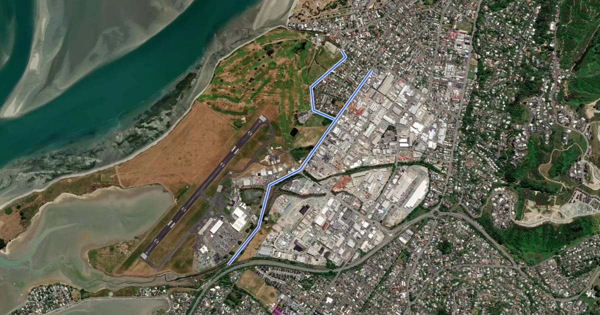 Маршрут Airport Cycleway на спутниковом снимке
