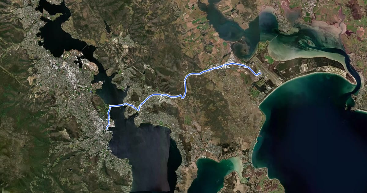 Маршрут Airport to Hobart на спутниковом снимке