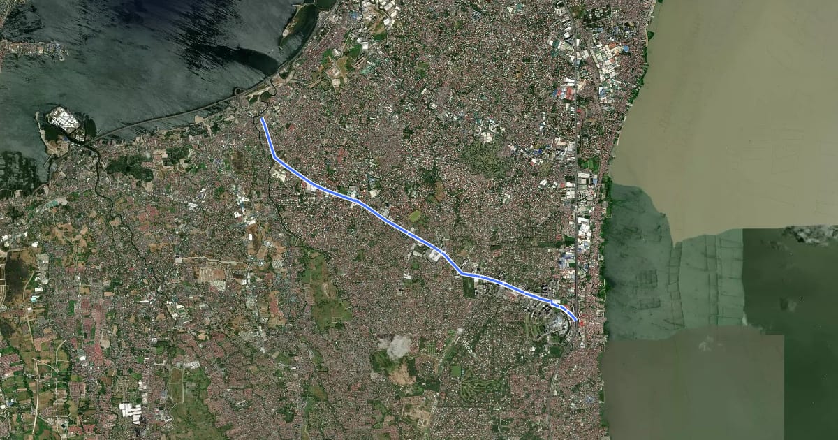 Маршрут Alabang-Zapote Bicycle Route (eastbound) на спутниковом снимке