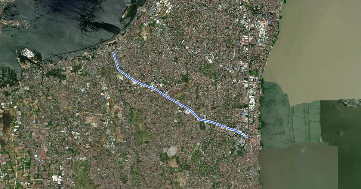Маршрут Alabang-Zapote Bicycle Route (westbound) на спутниковом снимке