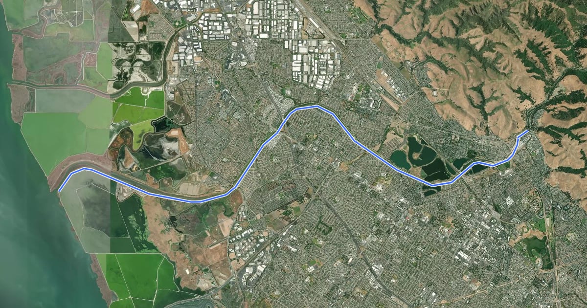 Маршрут Alameda Creek Trail на спутниковом снимке