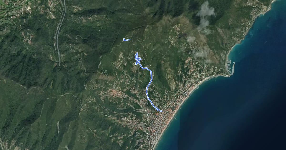 Маршрут Alassio - Vegliasco - Sella di Caso на спутниковом снимке