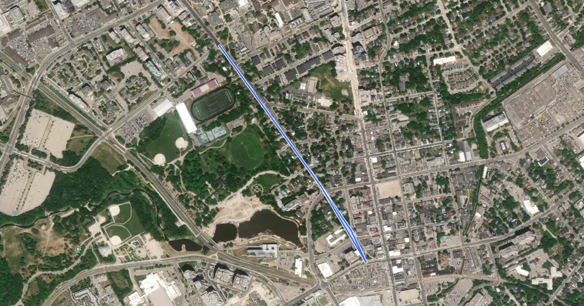Маршрут Albert Street Bike Route на спутниковом снимке