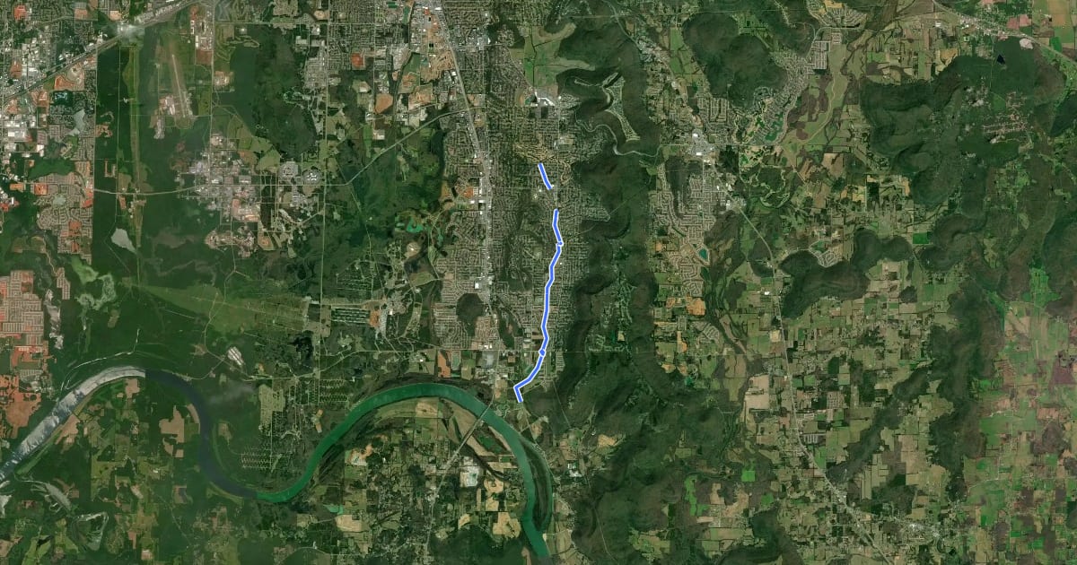 Маршрут Aldridge Creek Greenway на спутниковом снимке