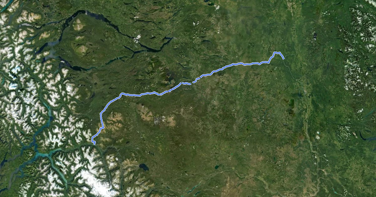 Маршрут Alexander Mackenzie Heritage Trail на спутниковом снимке