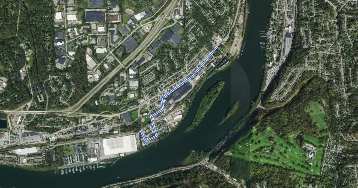 Маршрут Allegheny Valley Trail на спутниковом снимке