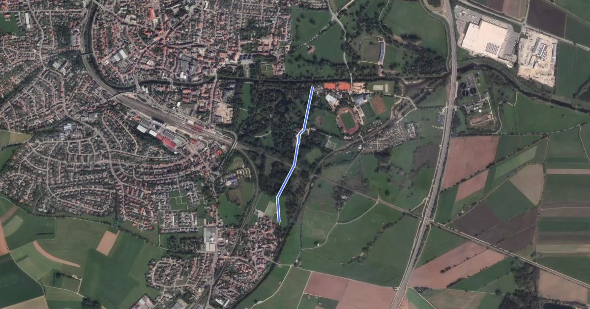Маршрут Allmendshofen Bregbrücke - Donaueschingen Schloßpark на спутниковом снимке