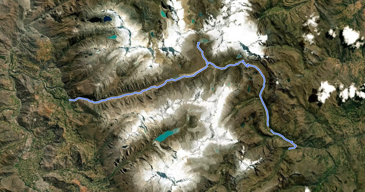 Маршрут Alpamayo Trek на спутниковом снимке