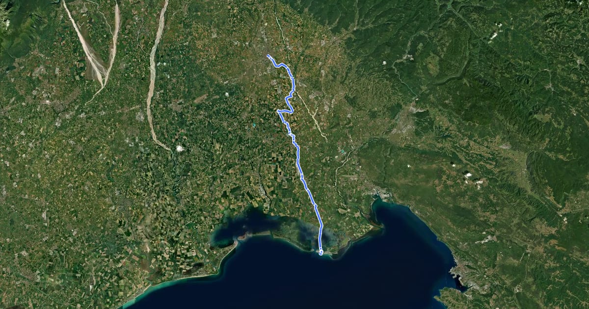 Маршрут Alpe Adria Radweg Etappe 8 на спутниковом снимке