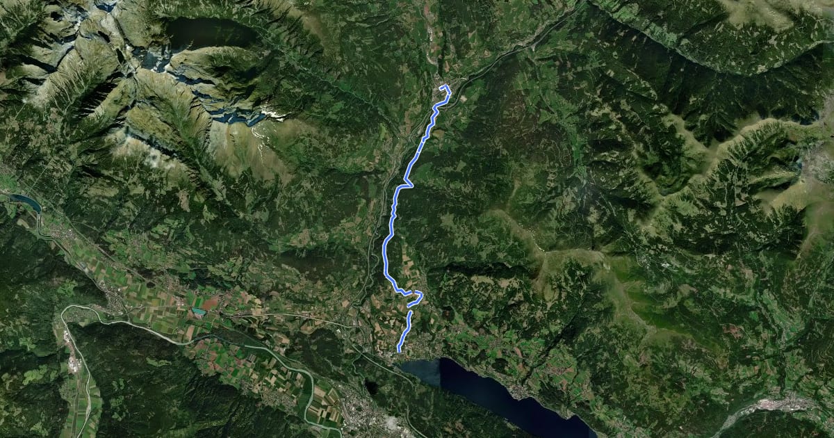 Маршрут Alpe Adria Trail E11 на спутниковом снимке