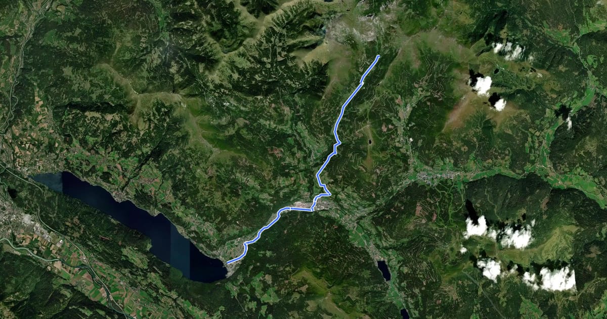 Маршрут Alpe Adria Trail E14 на спутниковом снимке