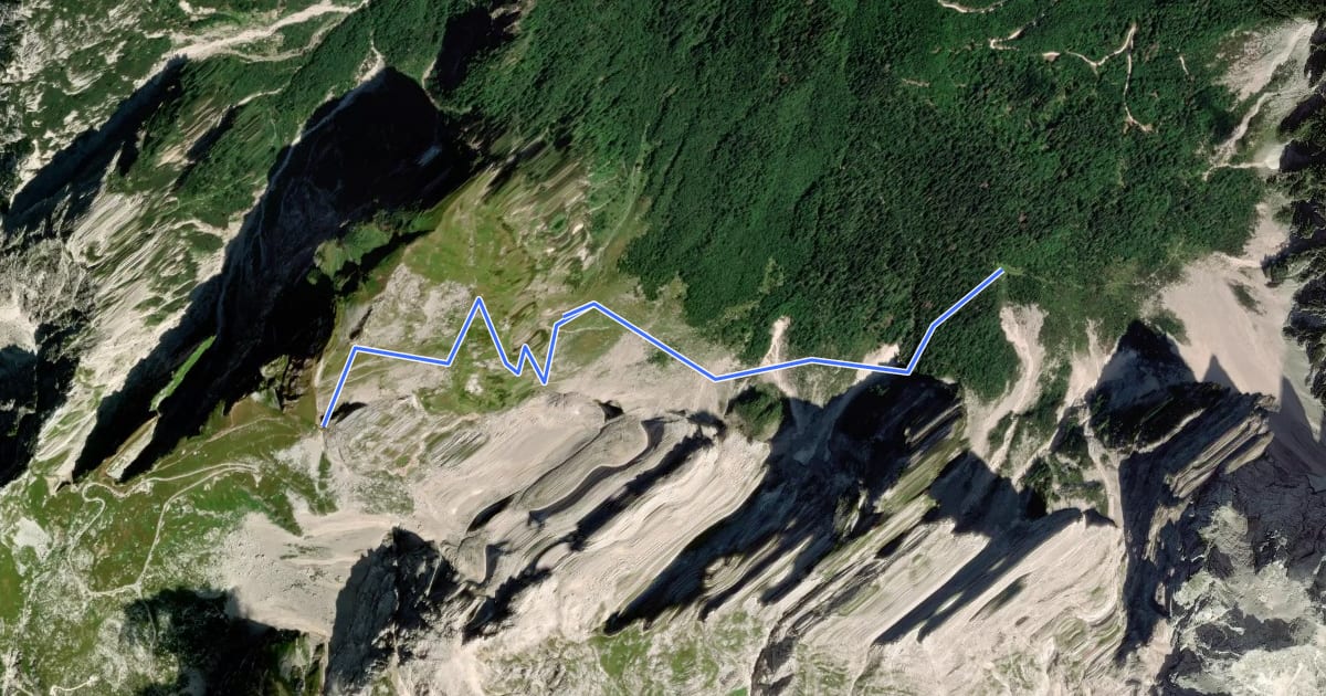 Маршрут Alpe Vecchia - Forcella Mangart на спутниковом снимке