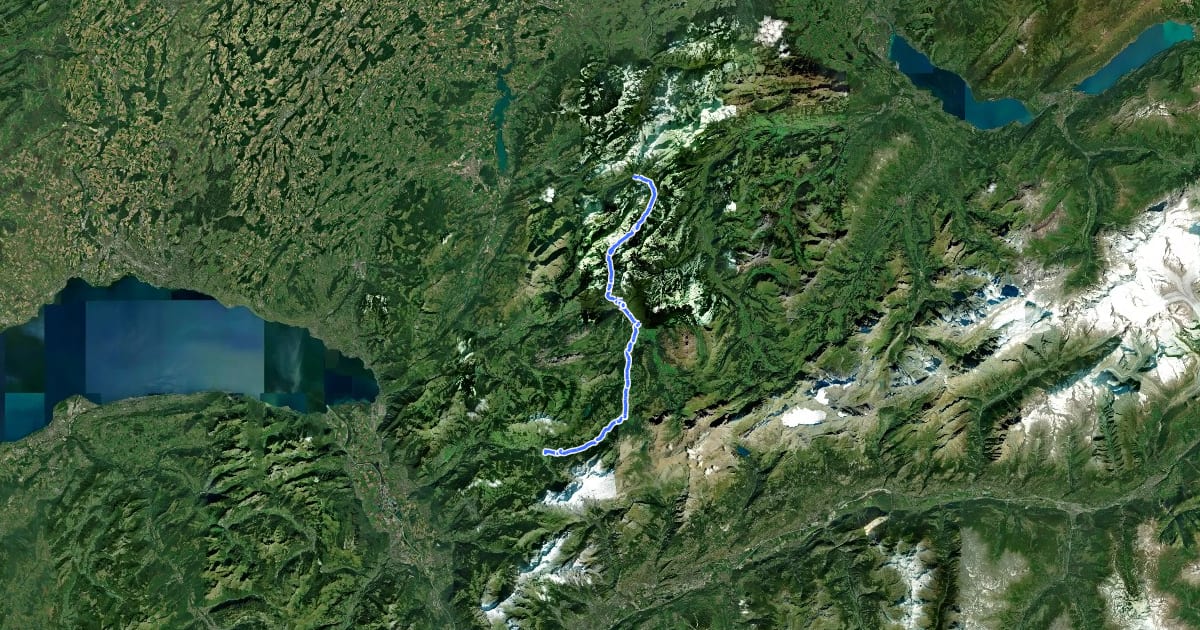 Маршрут Alpes vaudoises-Pays de Fribourg на спутниковом снимке