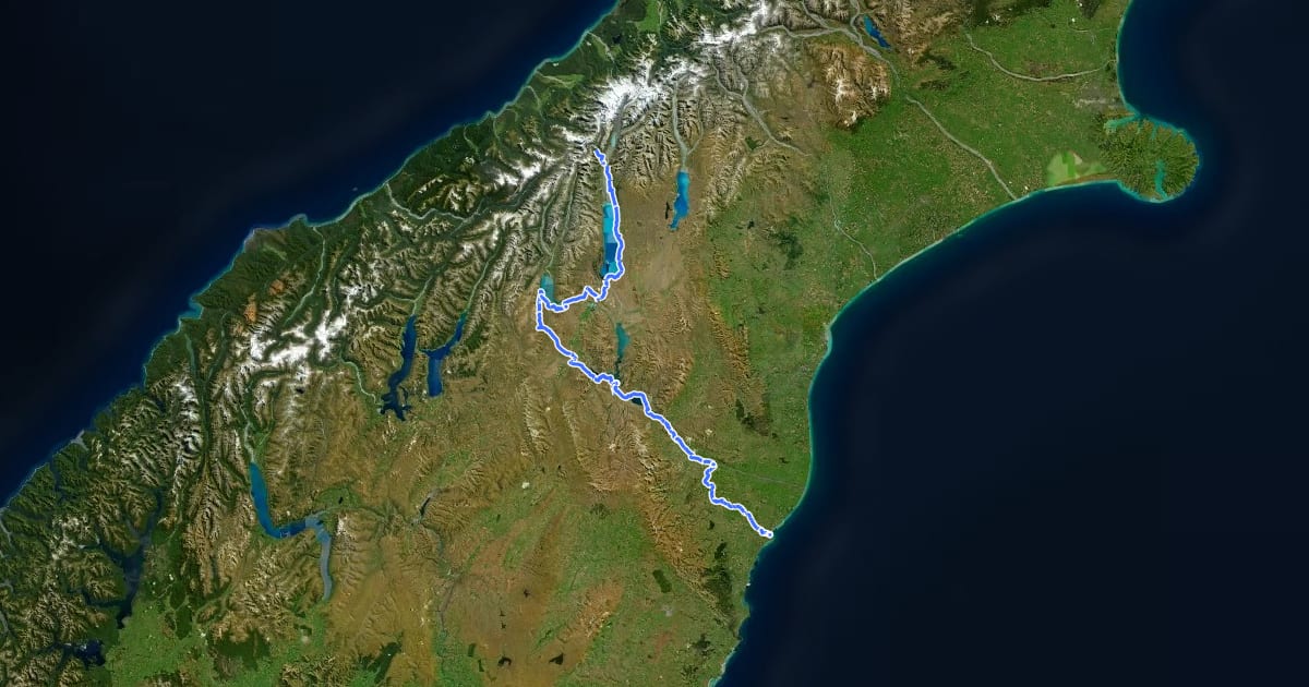 Маршрут Alps to Ocean Cycle Trail на спутниковом снимке