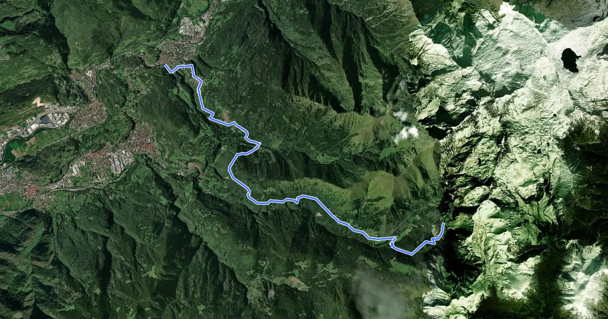 Маршрут Alta Via dell'Adamello-Tappa 1 (Breno-Bazena) на спутниковом снимке