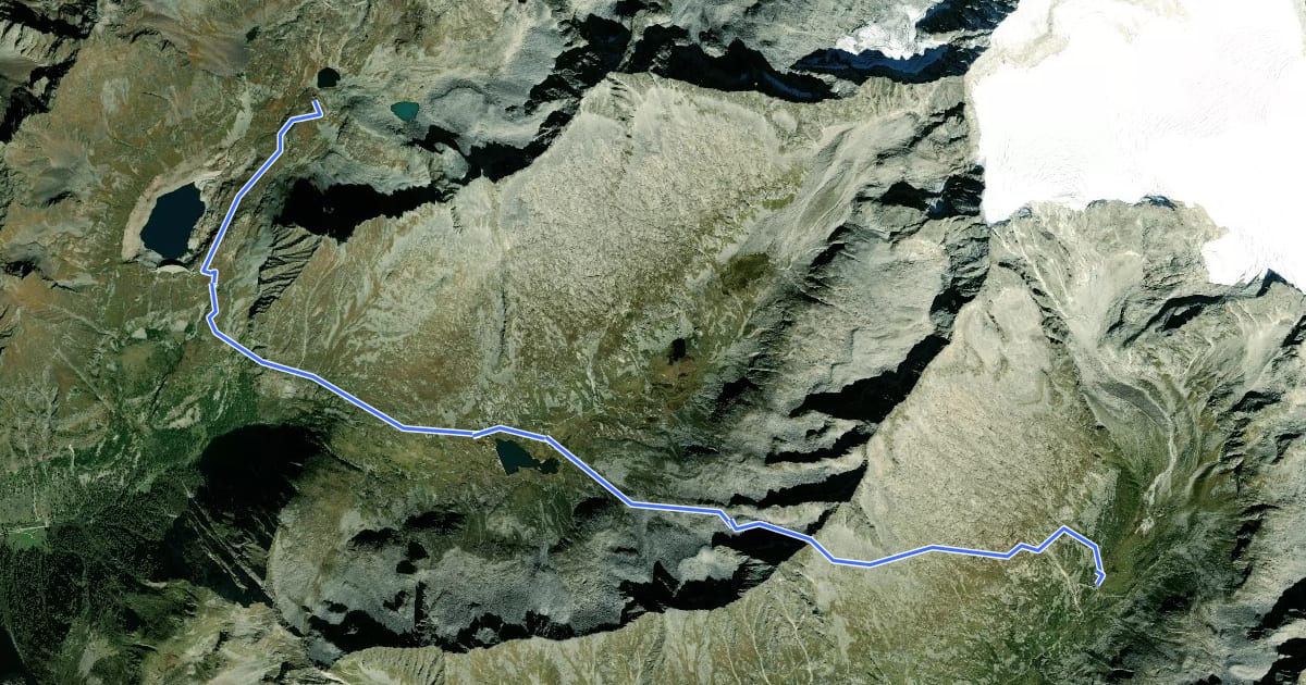 Маршрут Alta Via dell'Adamello-Tappa 6 (Prudenzini-Tonolini) на спутниковом снимке