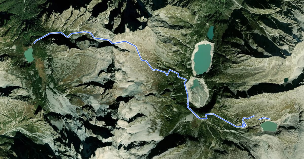 Маршрут Alta Via dell'Adamello-Tappa 8 (Garibaldi-Occhi) на спутниковом снимке