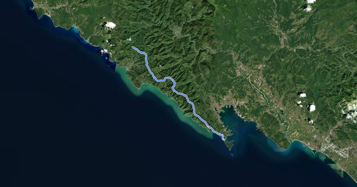 Маршрут Alta Via delle 5 Terre: Portovenere - Monte Soviore - Foce di Dosso на спутниковом снимке