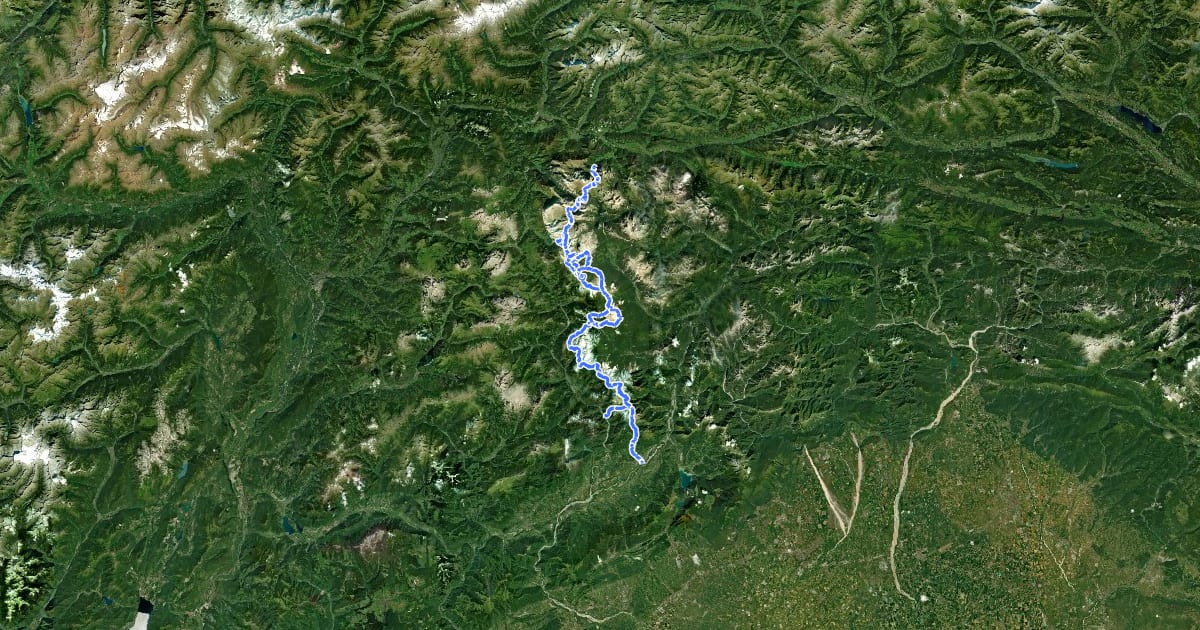 Маршрут Alta via n. 1 delle Dolomiti - Dolomiten-Höhenweg Nr. 1 на спутниковом снимке