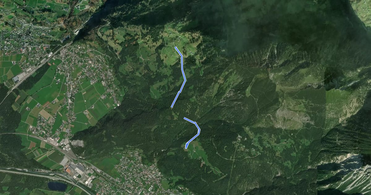 Маршрут Alter Walserweg на спутниковом снимке