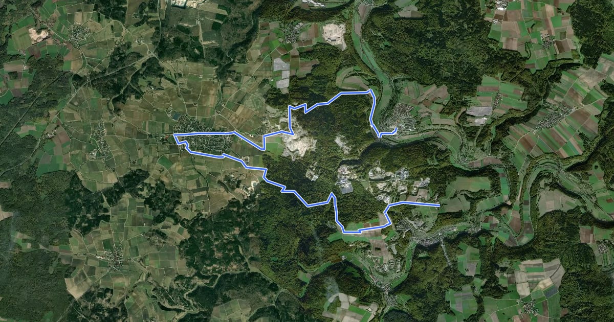 Маршрут Altmühl Panoramaweg Schlaufe 9 Solnhofen-Langenaltheim-Moernsheim на спутниковом снимке