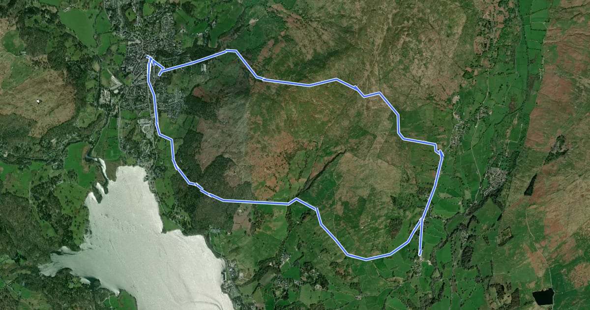 Маршрут Ambleside to Troutbeck Walk, Windermere на спутниковом снимке