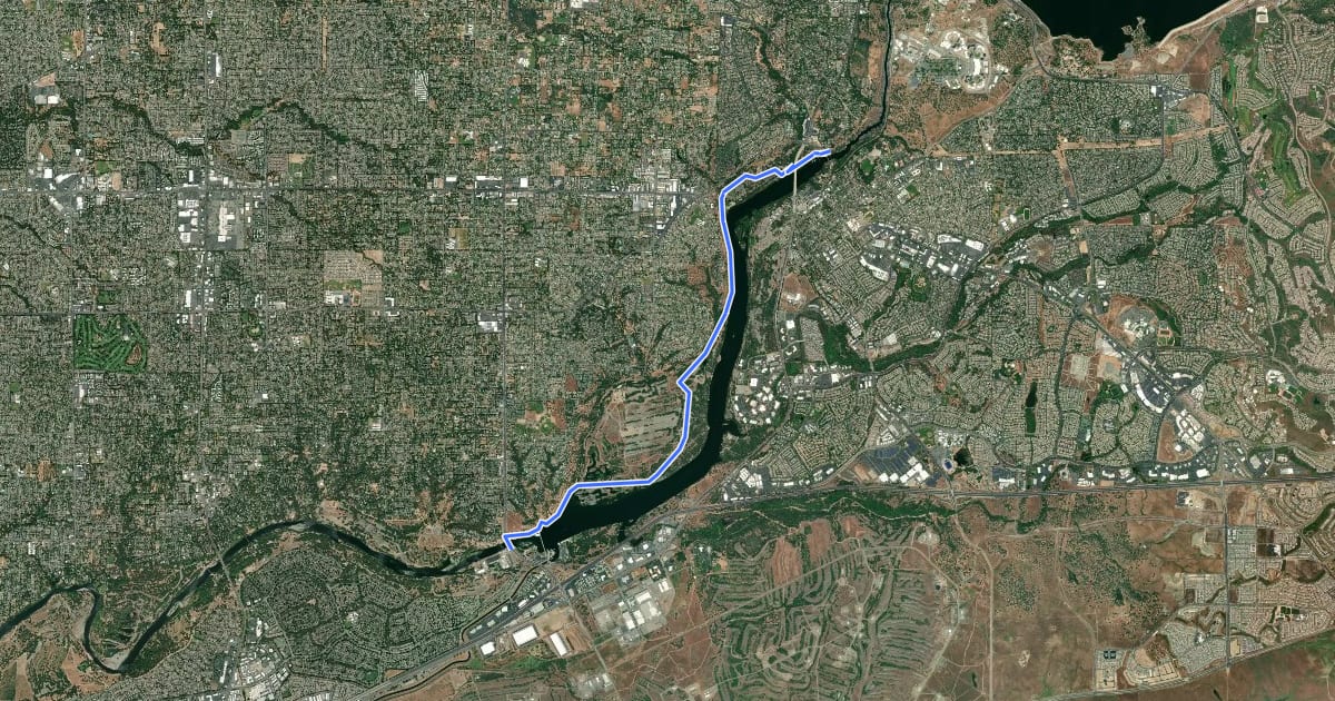 Маршрут American River Bike Trail (North Bank) на спутниковом снимке