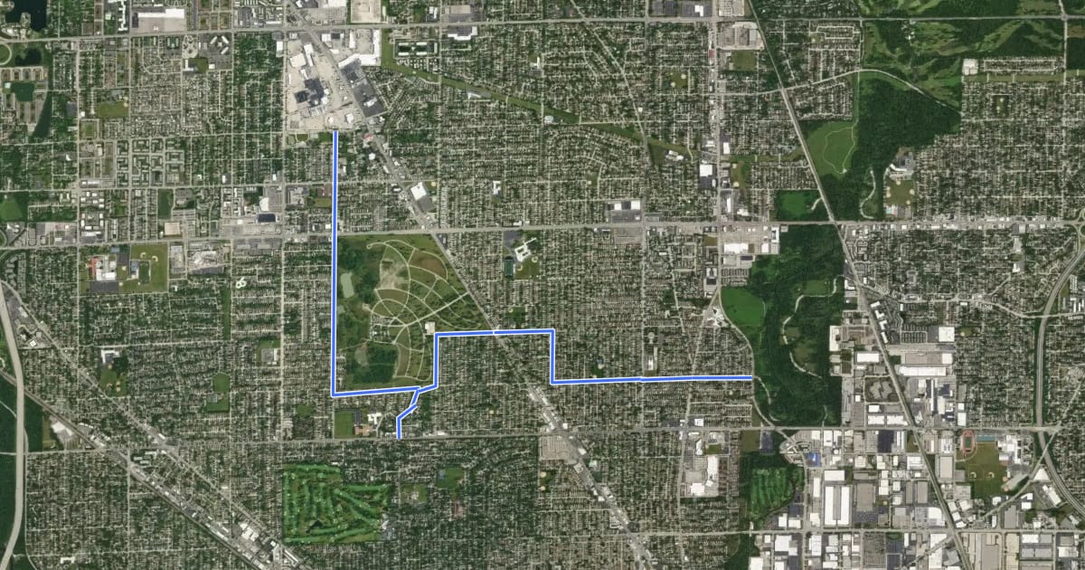 Маршрут Amling Memorial Bikeway на спутниковом снимке