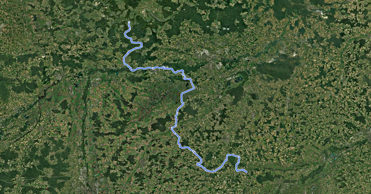 Маршрут Amper-Altmühl-Radweg на спутниковом снимке