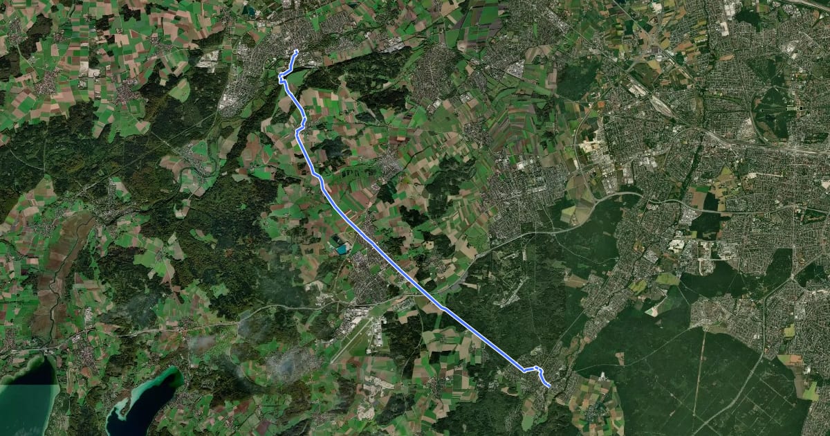 Маршрут Amper-Würm-Radweg на спутниковом снимке