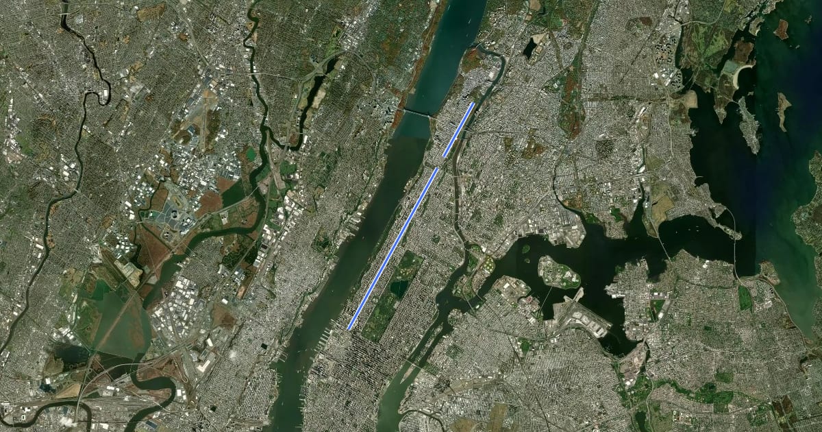 Маршрут Amsterdam Avenue на спутниковом снимке