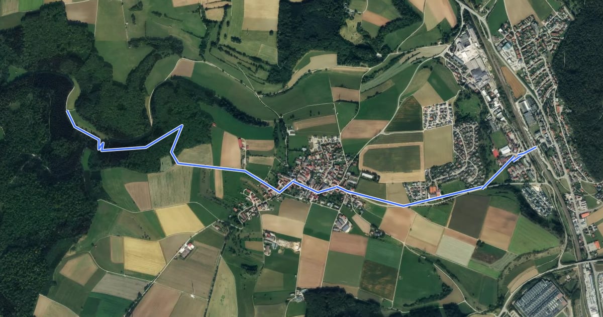 Маршрут Amstetten - Oberes Lontal (gelbe Raute) на спутниковом снимке