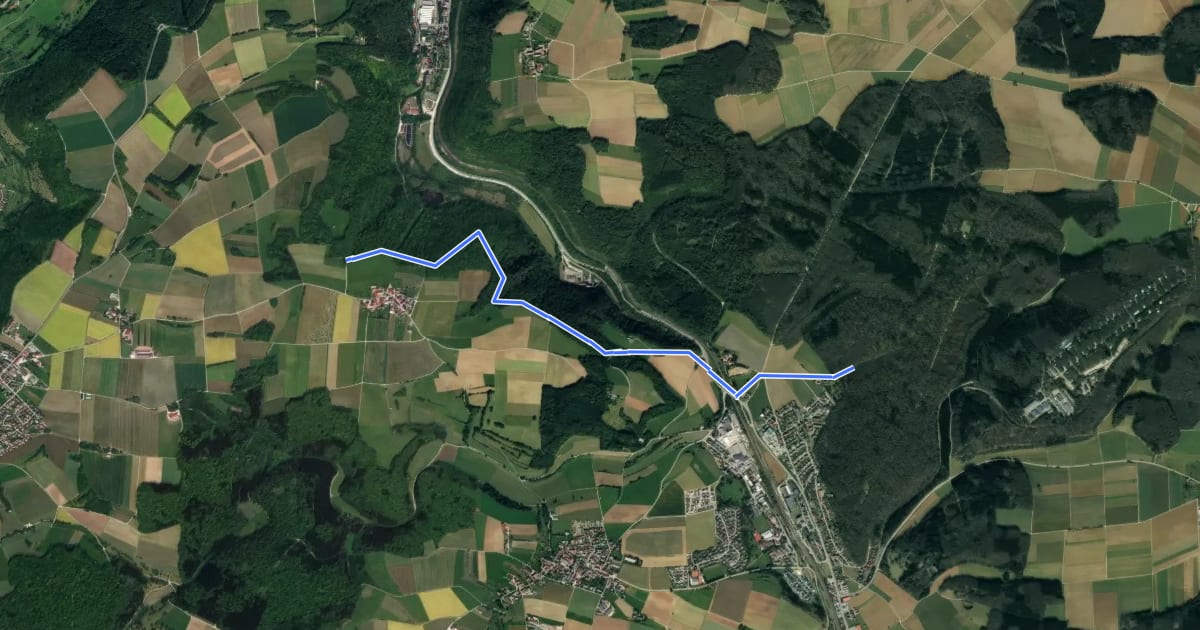 Маршрут Amstetten (Waldeck) - Wittingen (gelbe Raute) на спутниковом снимке